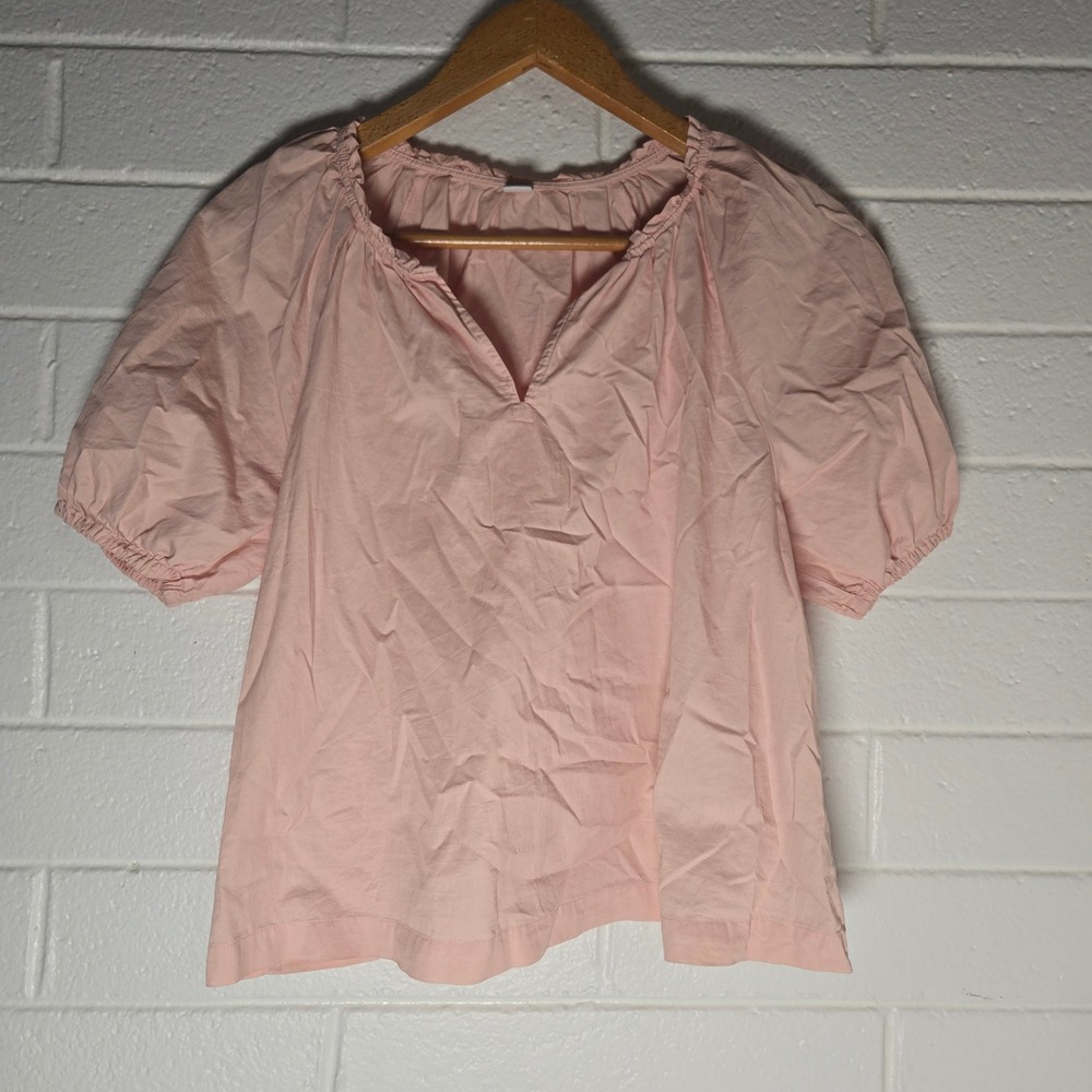 Old Navy Powder‎ Pastel Pink Bamboo Top Medium Cotton Puff Sleeve Preppy Cottage